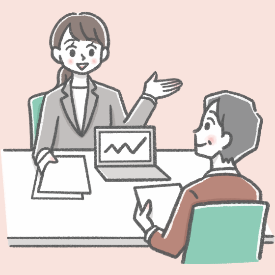 商品内容を相談しながら確認するイメージ
